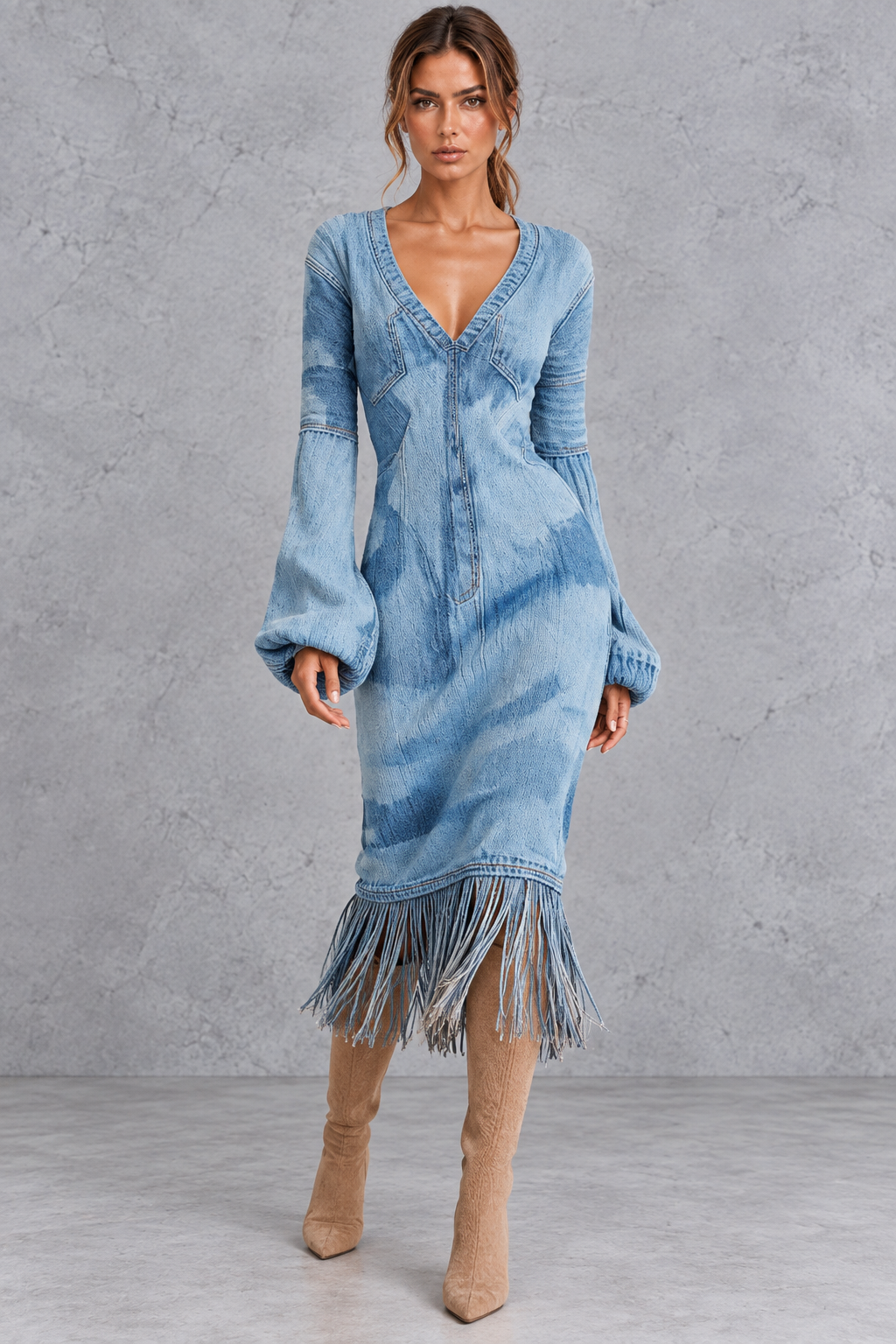 Women's brown leopard fringe hem sweater dress