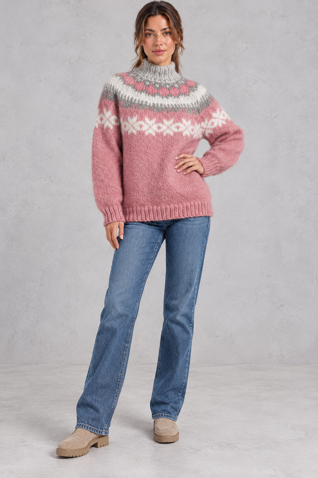 Women's Snowflake Fair Isle Sweater – Pink