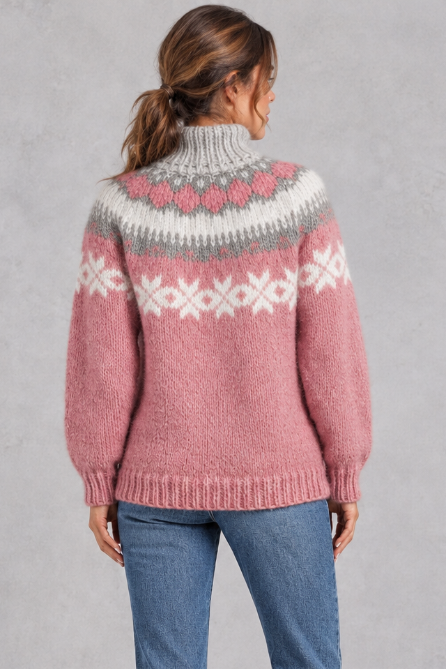 Women's Snowflake Fair Isle Sweater – Pink