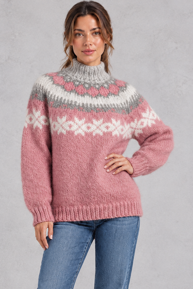 Women's Snowflake Fair Isle Sweater – Pink