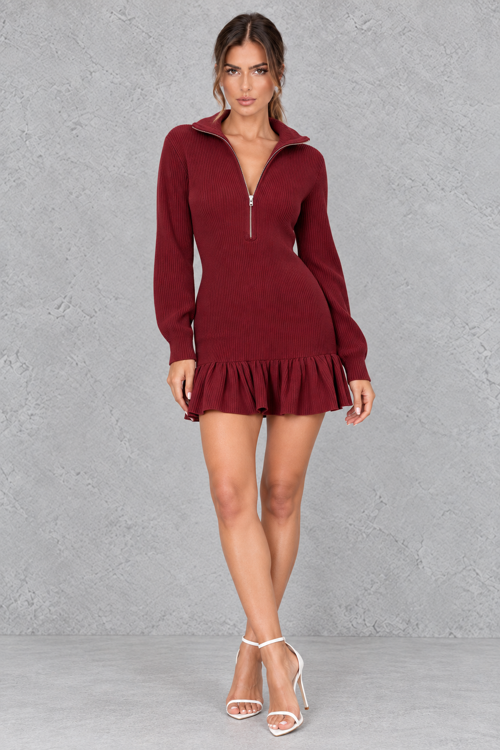 Women's half-zip collared mini dress, a smart-casual pick for shopping trips.