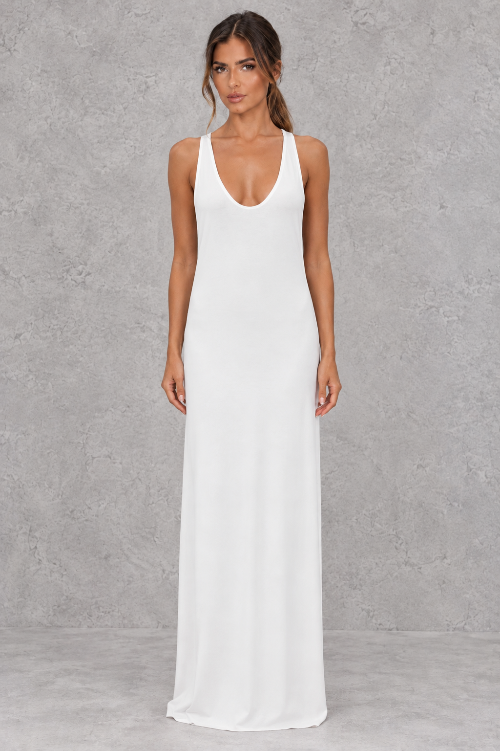 Fitted halter maxi dress with delicate straps, great for date night dinners.