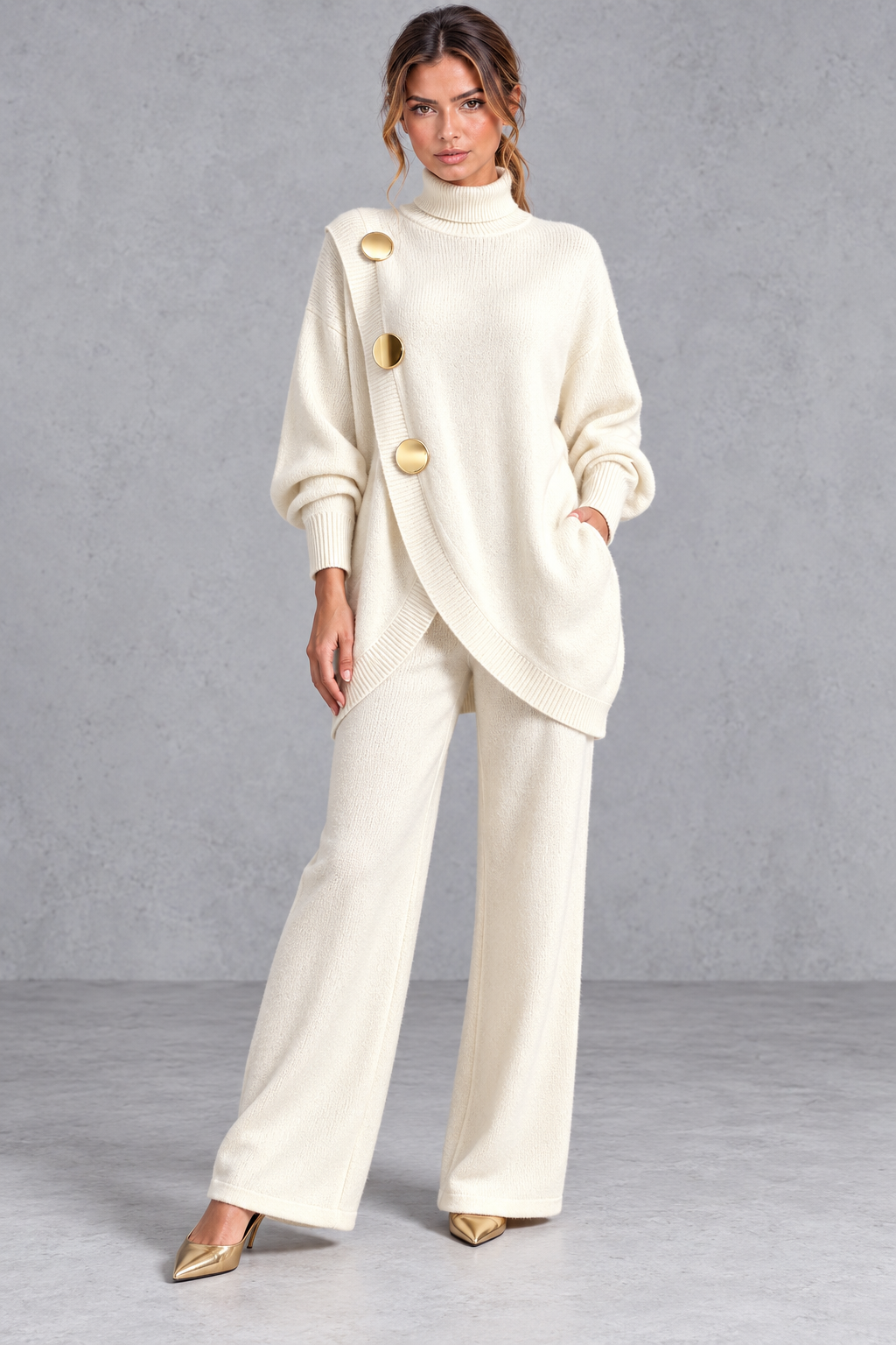 Ribbed cuff and hem detail on the longline sweater