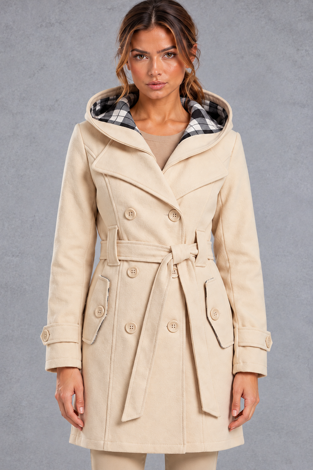 Women's Hooded Trench Coat – Beige