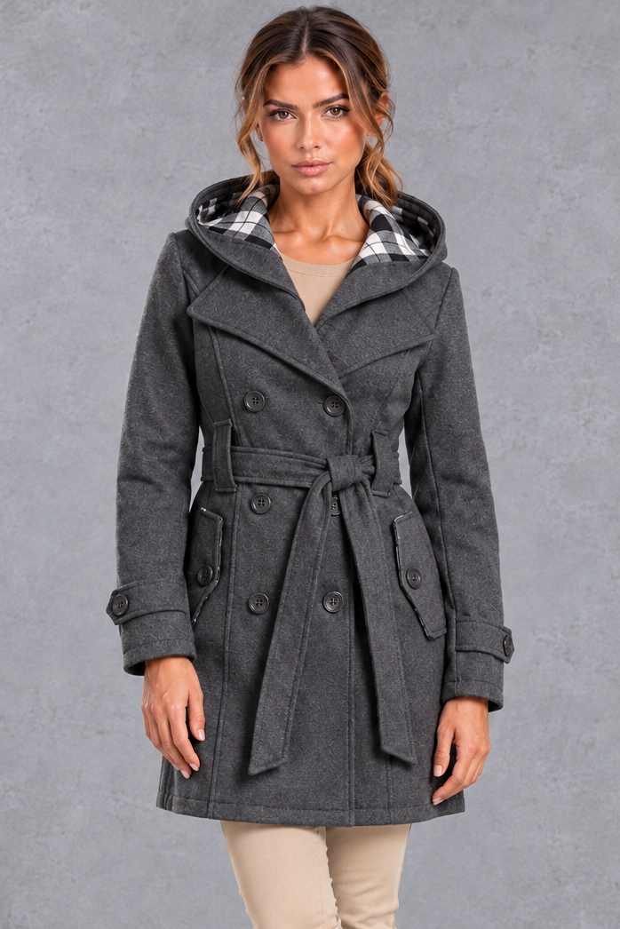 Women's Hooded Trench Coat – Dark Gray