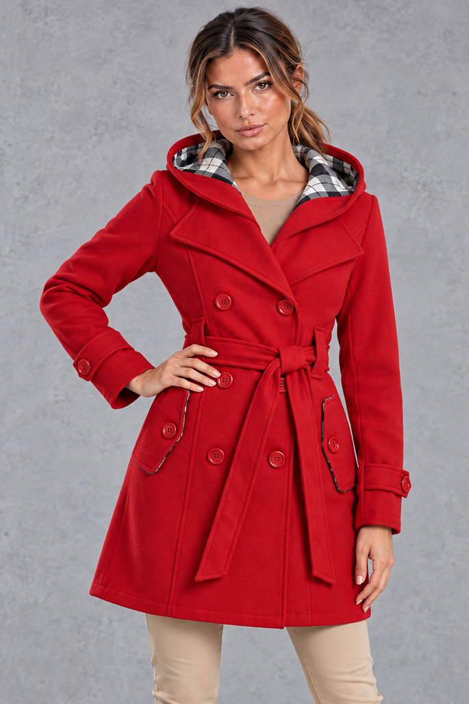 Women's Hooded Trench Coat – Red