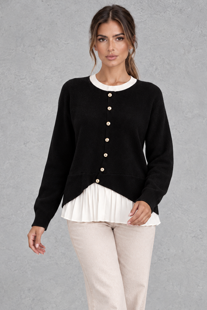 Women's 2-in-1 layered knit cardigan, front view
