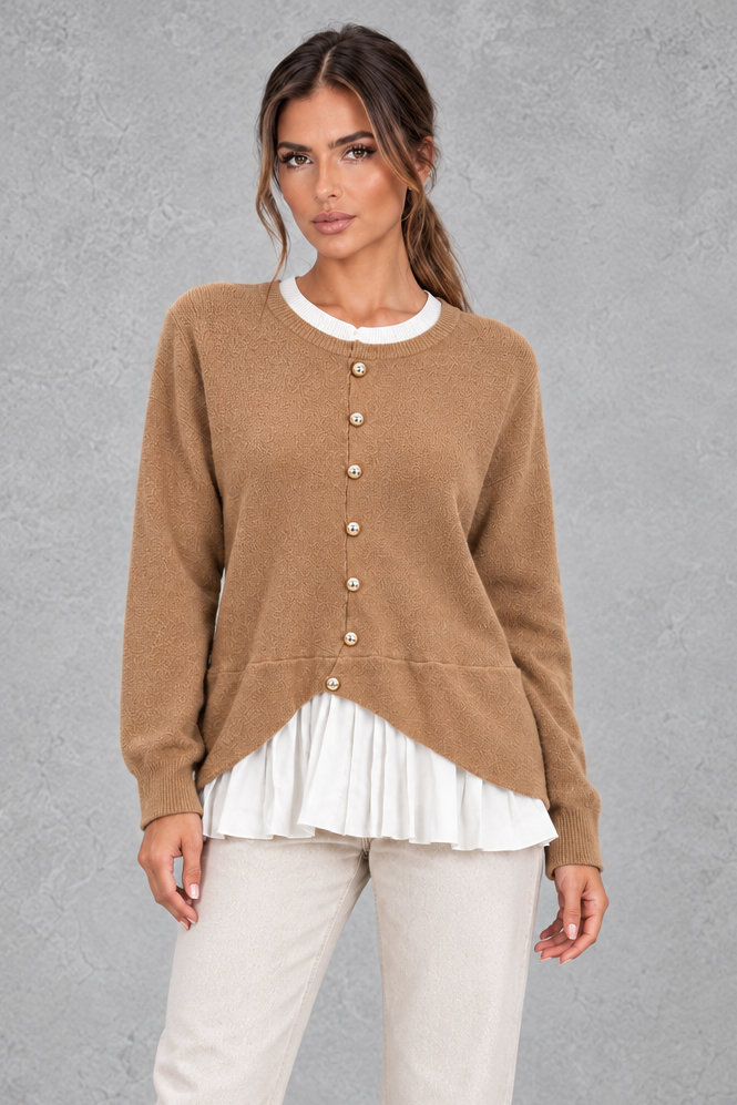 Back view showing pleated shirt-style hem