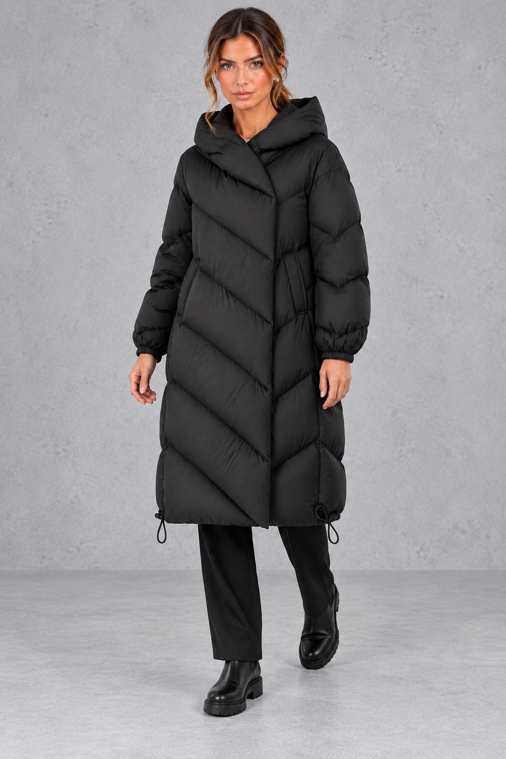 Women's Long Down Coat – Black