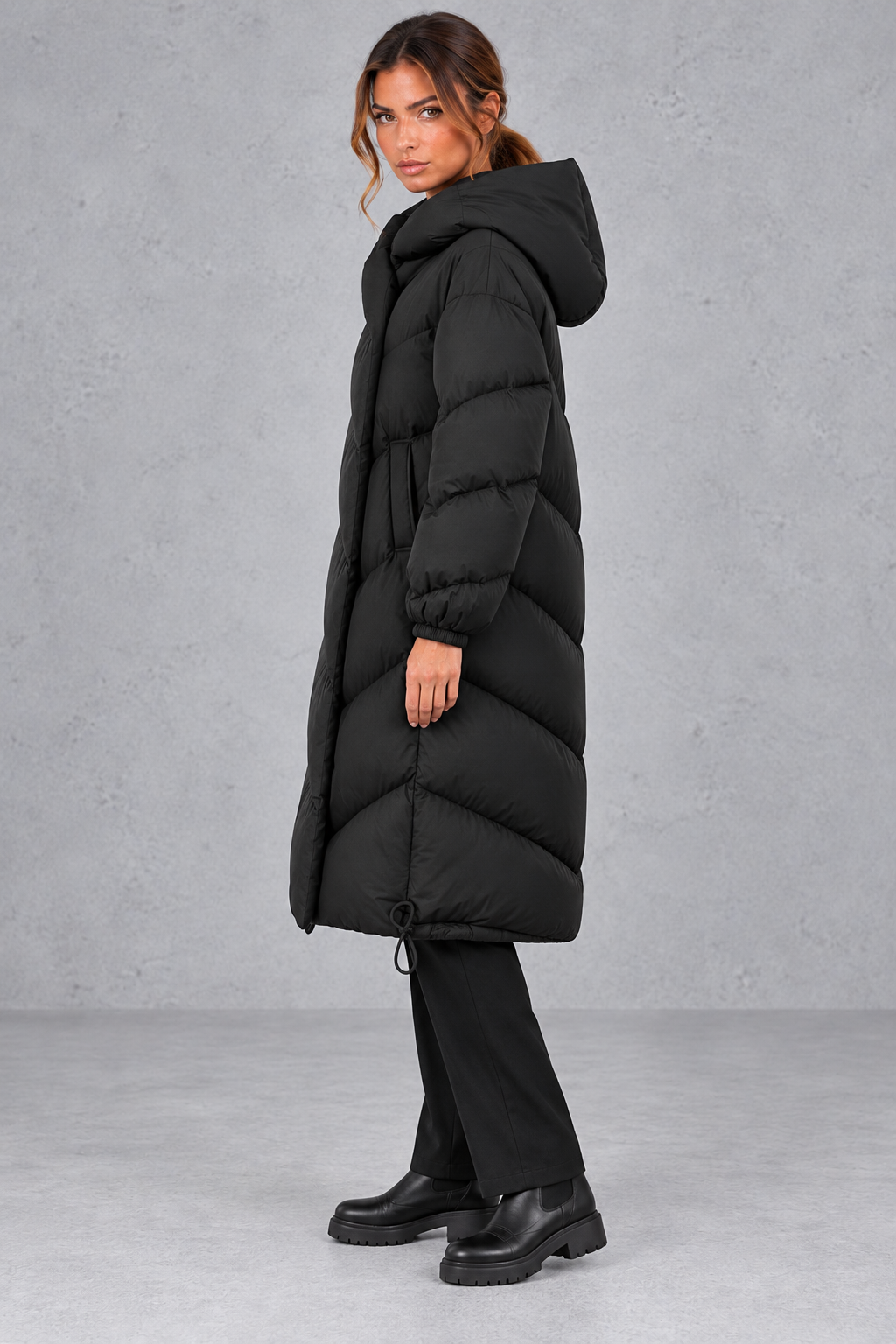 Women's Long Down Coat – Black