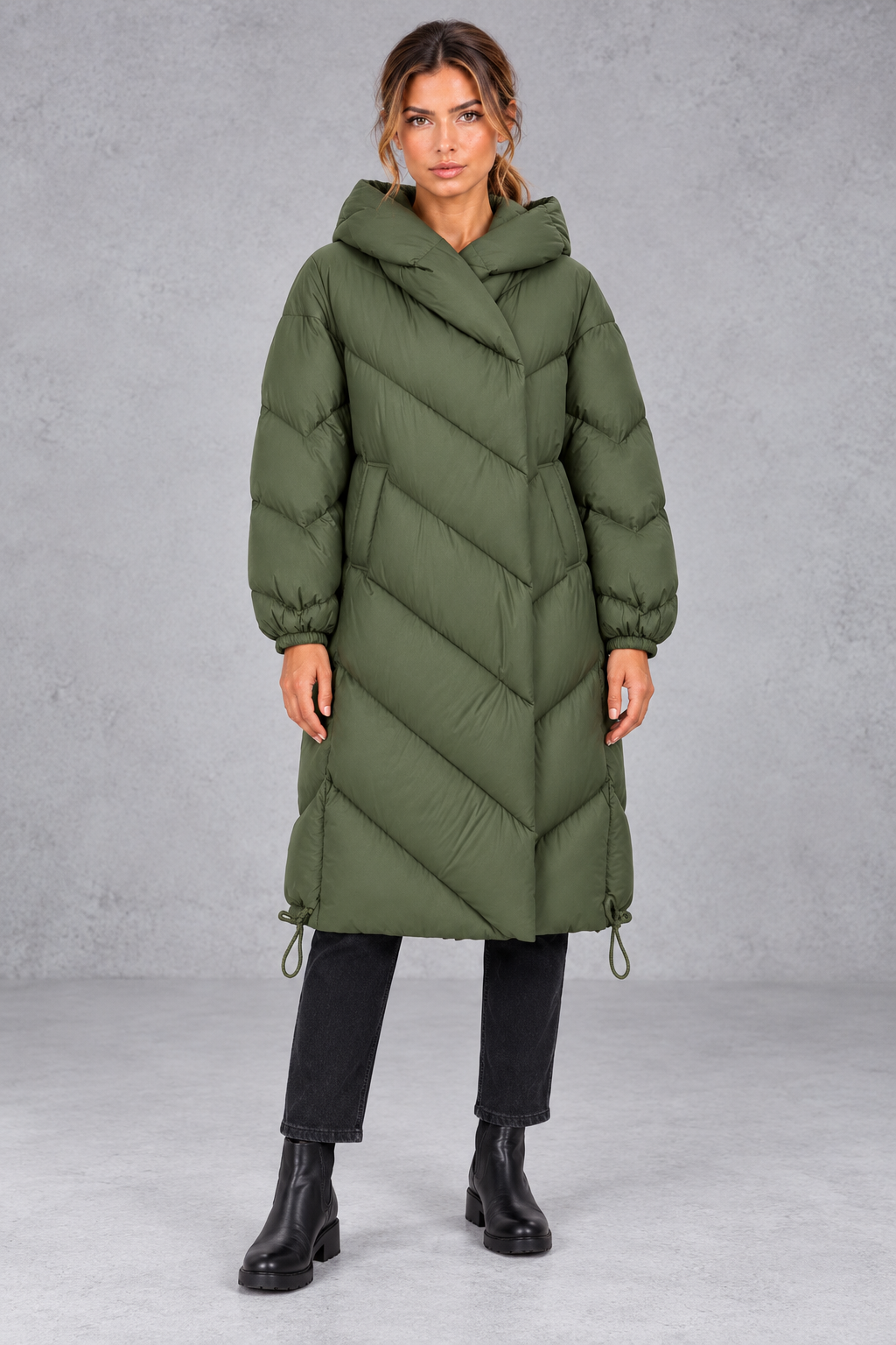 Women's Long Down Coat – Green
