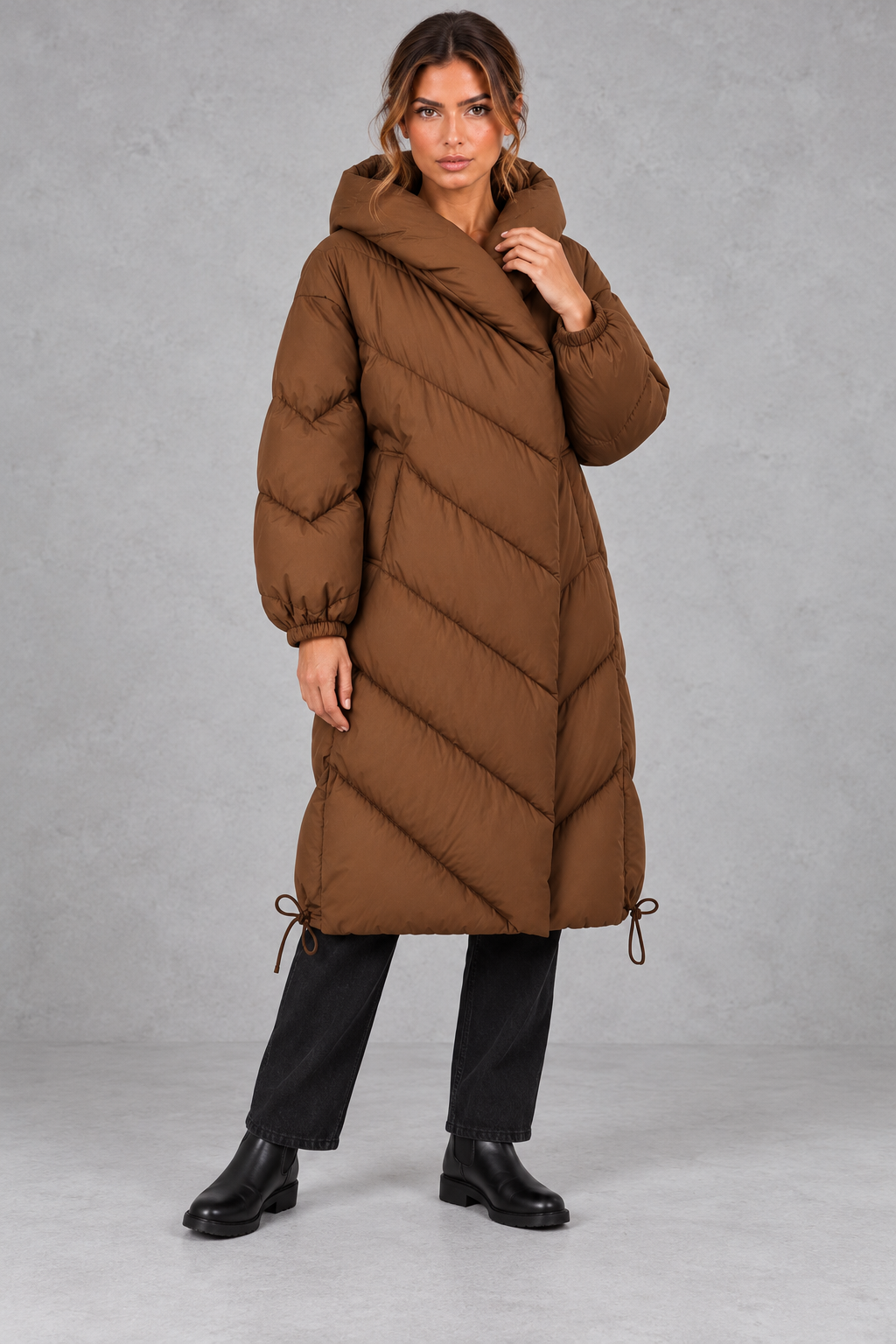 Women's Long Down Coat – Brown