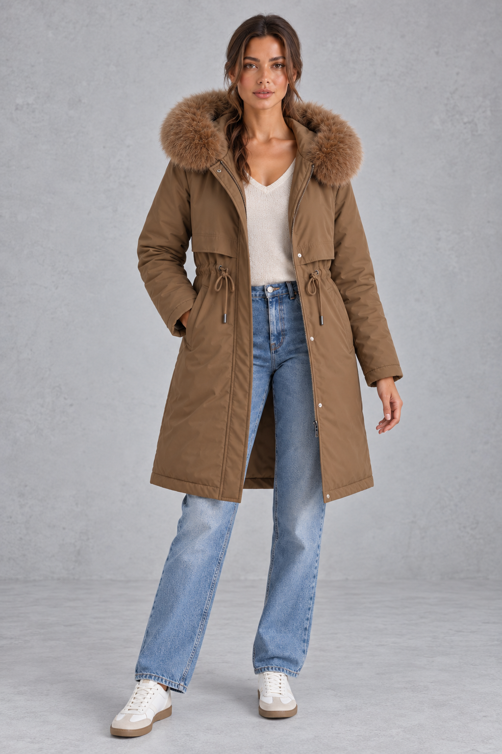 Women's long hooded parka coat in multiple colors for fall and winter