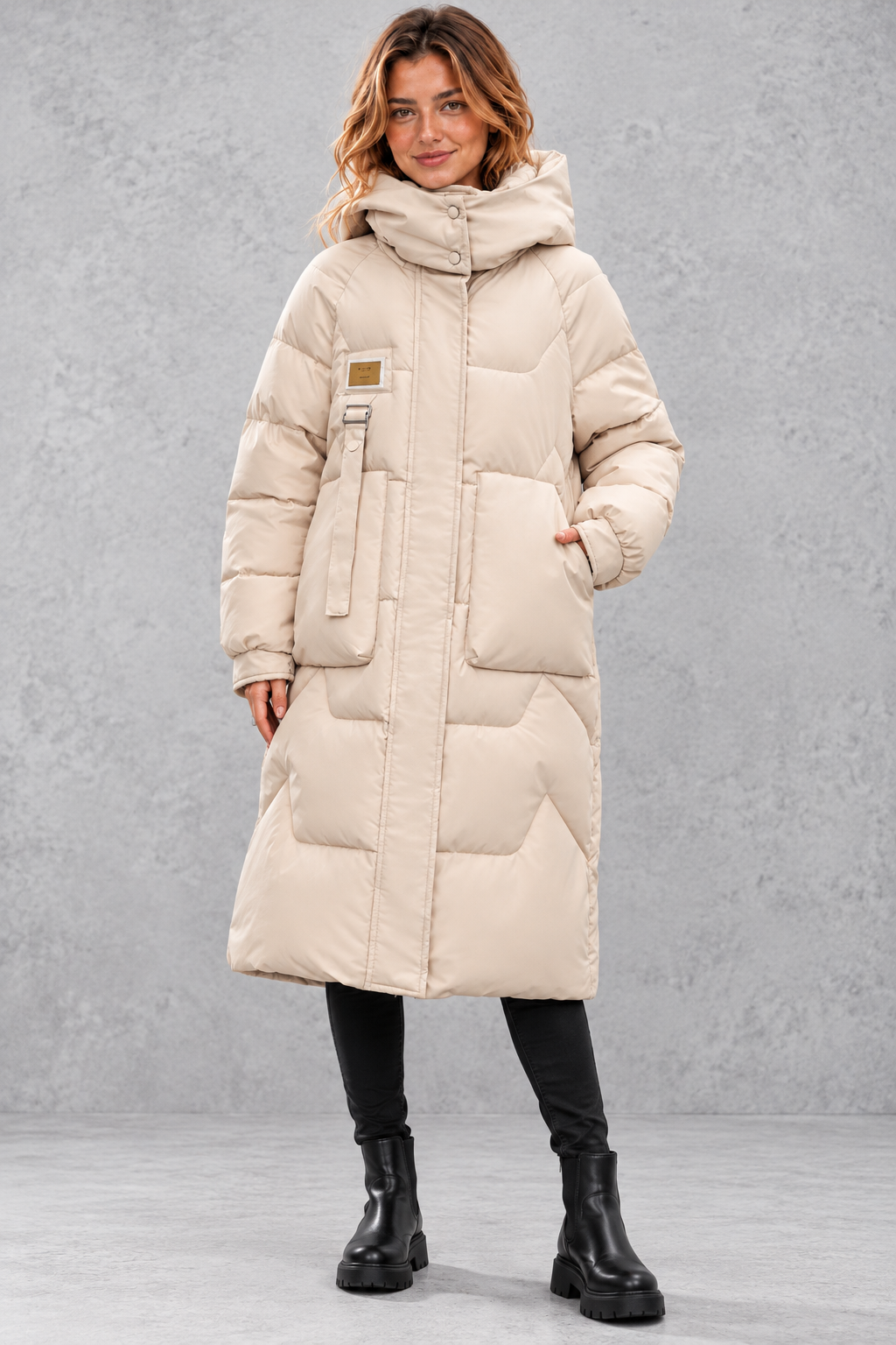 Women's Long Hooded Puffer Coat – Beige