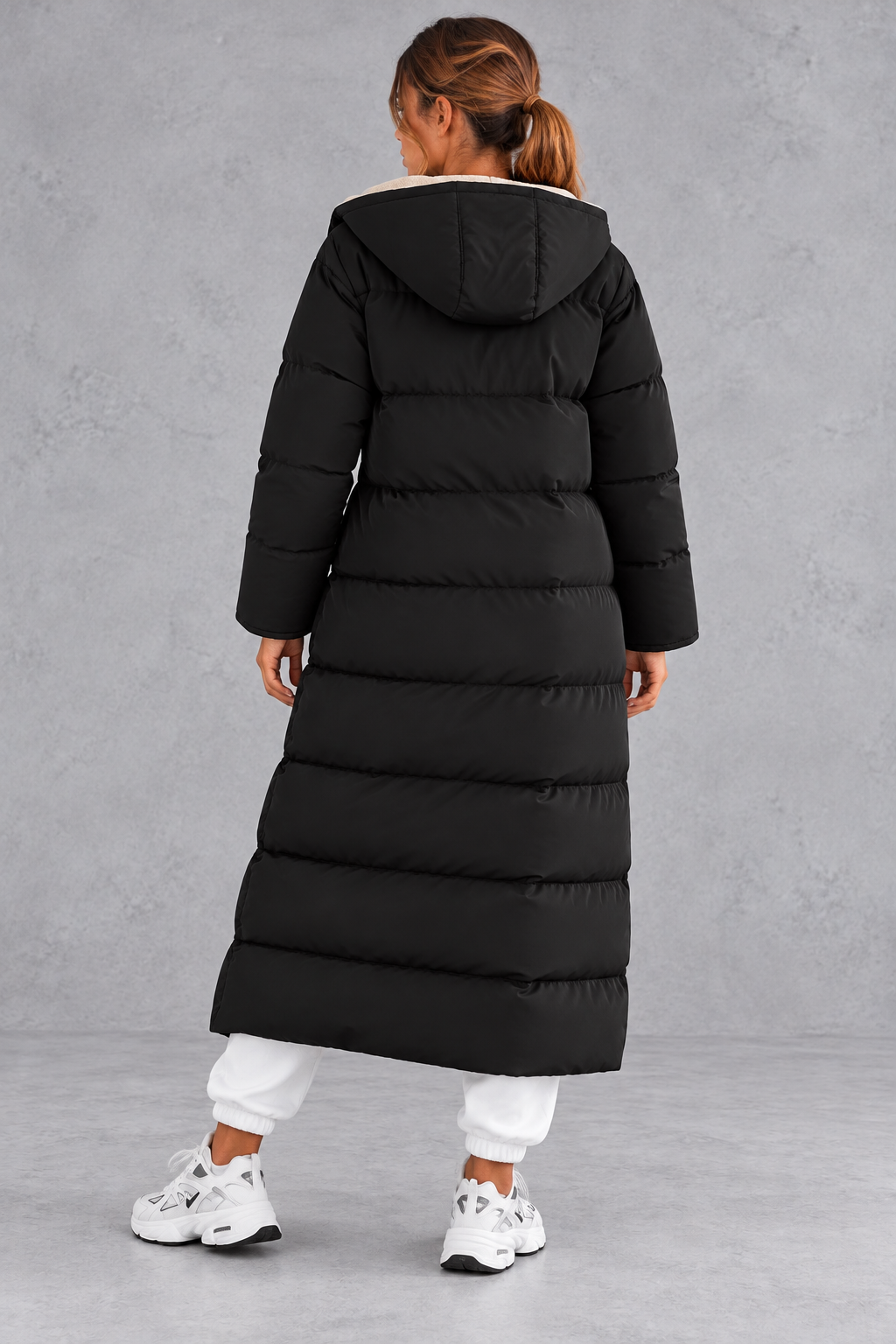 Women's Long Hooded Puffer Coat – Black