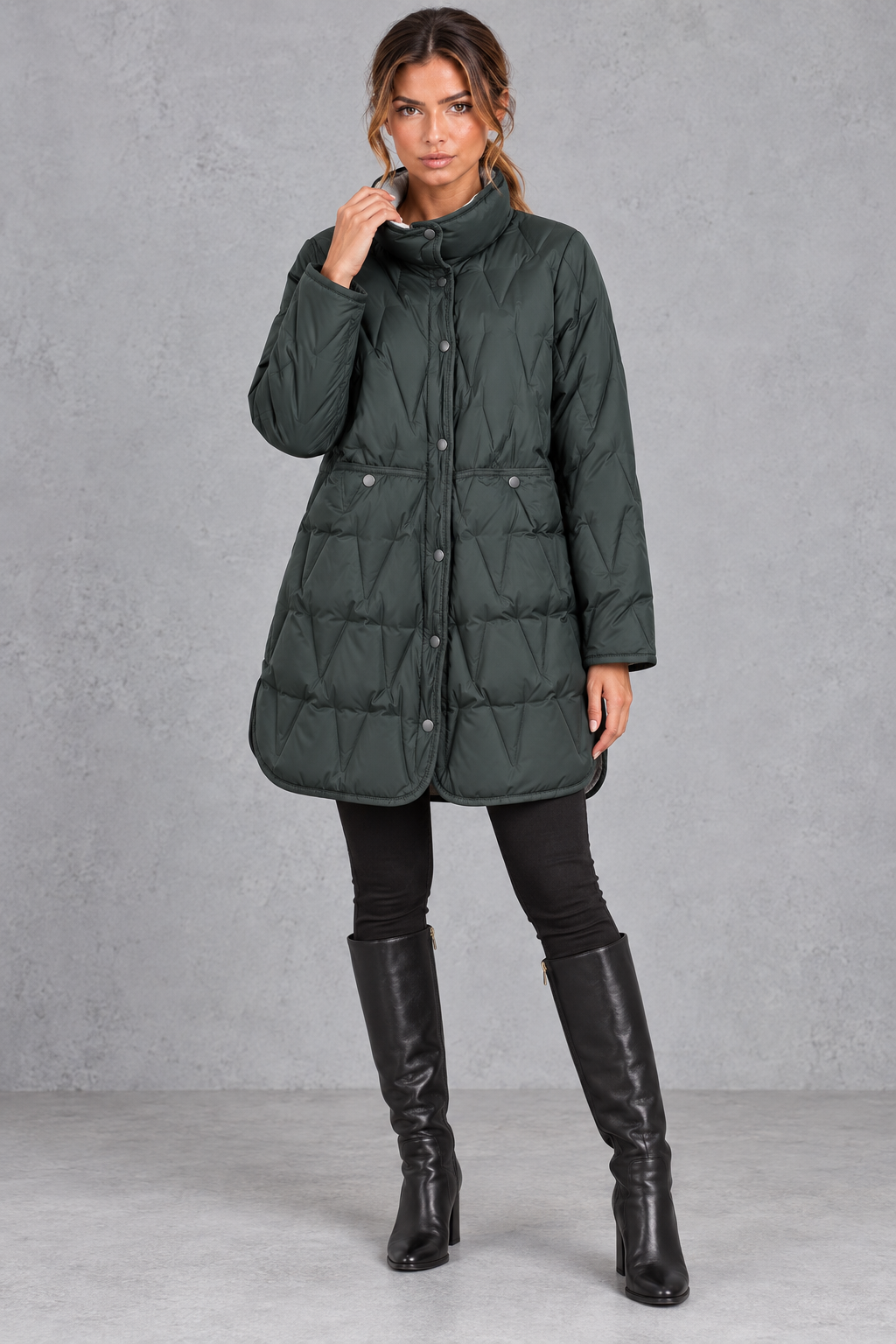 Women's Longline Down Coat – Dark Green