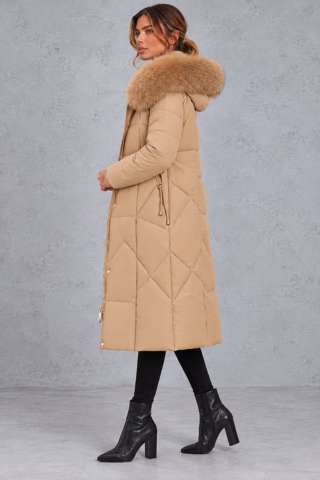 Women's Longline Quilted Puffer Coat – Camel