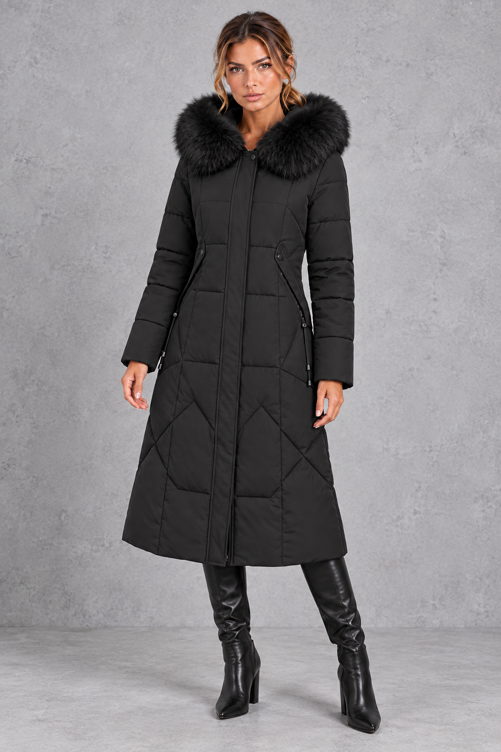 Women's Longline Quilted Puffer Coat – Black