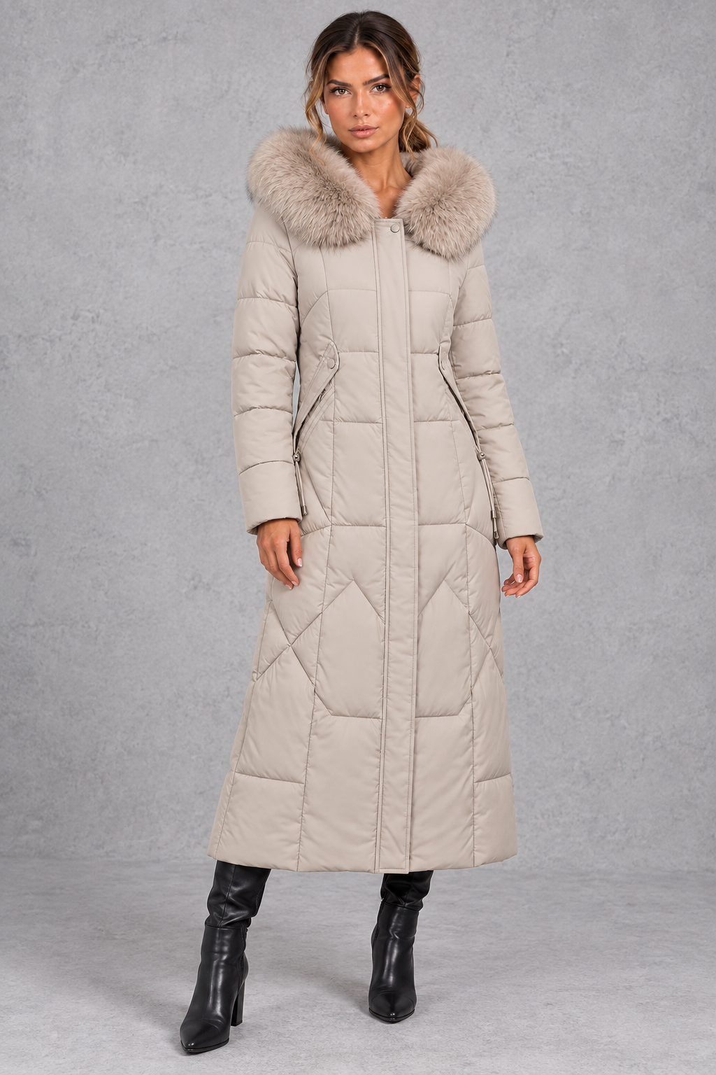 Women's Longline Quilted Puffer Coat – Stone