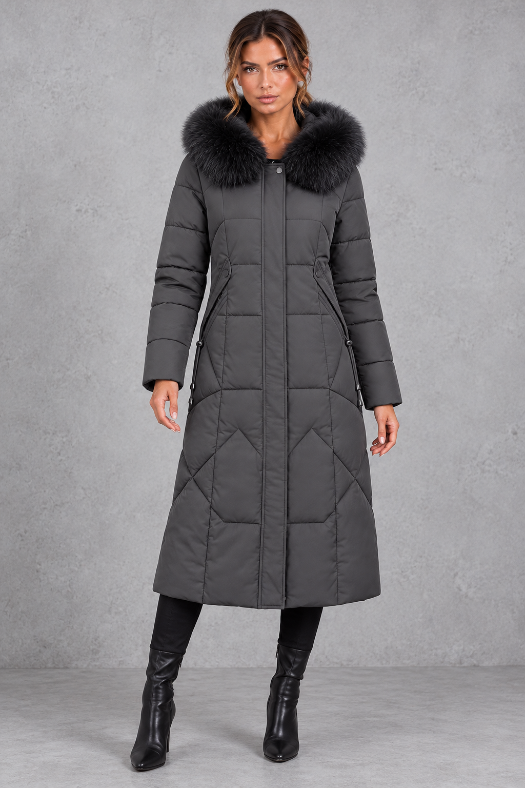 Women's Longline Quilted Puffer Coat – Gray