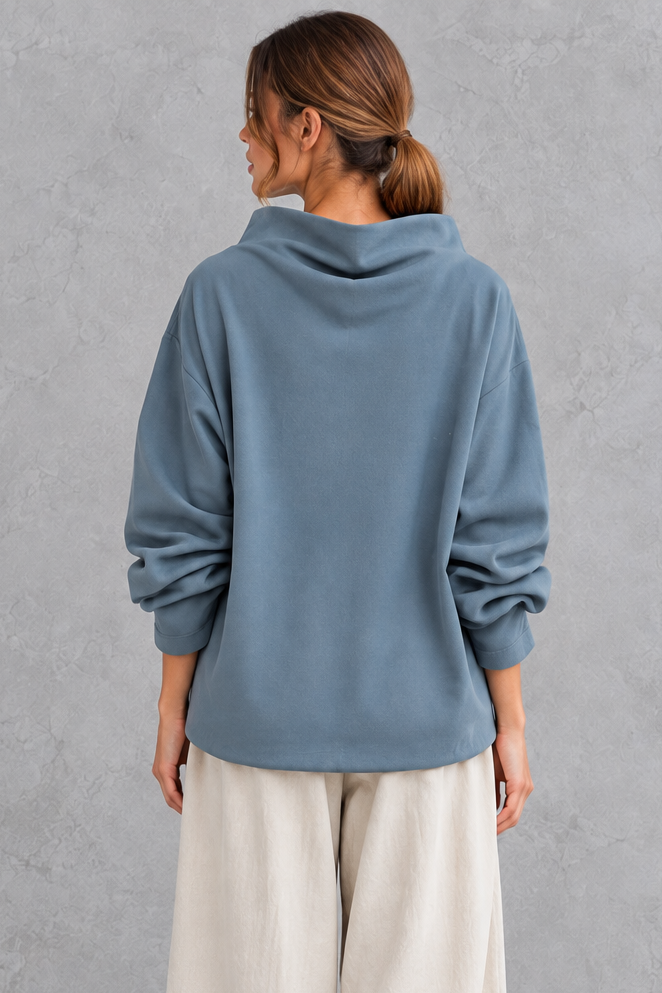 Roll neck long sleeve sweater in white