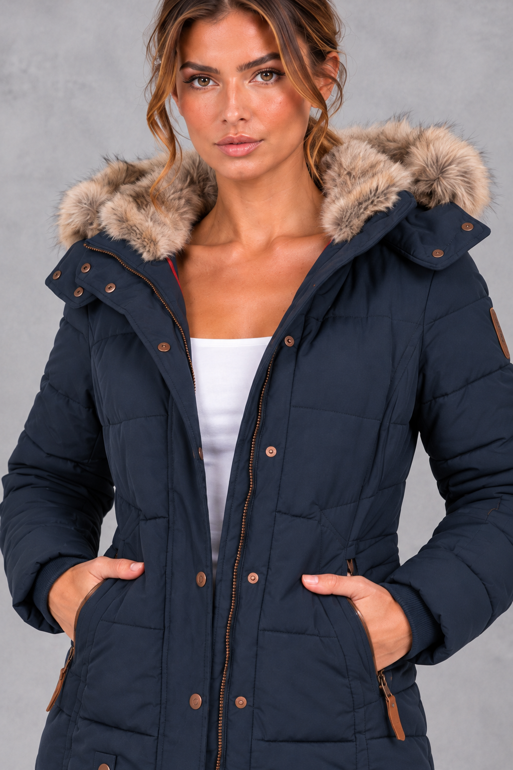 Women's Mid-Thigh Quilted Puffer Coat – Navy Blue
