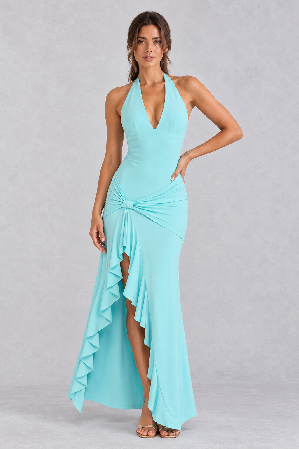 Women's Halter Maxi Formal Dress - Wedding Guest & Evening