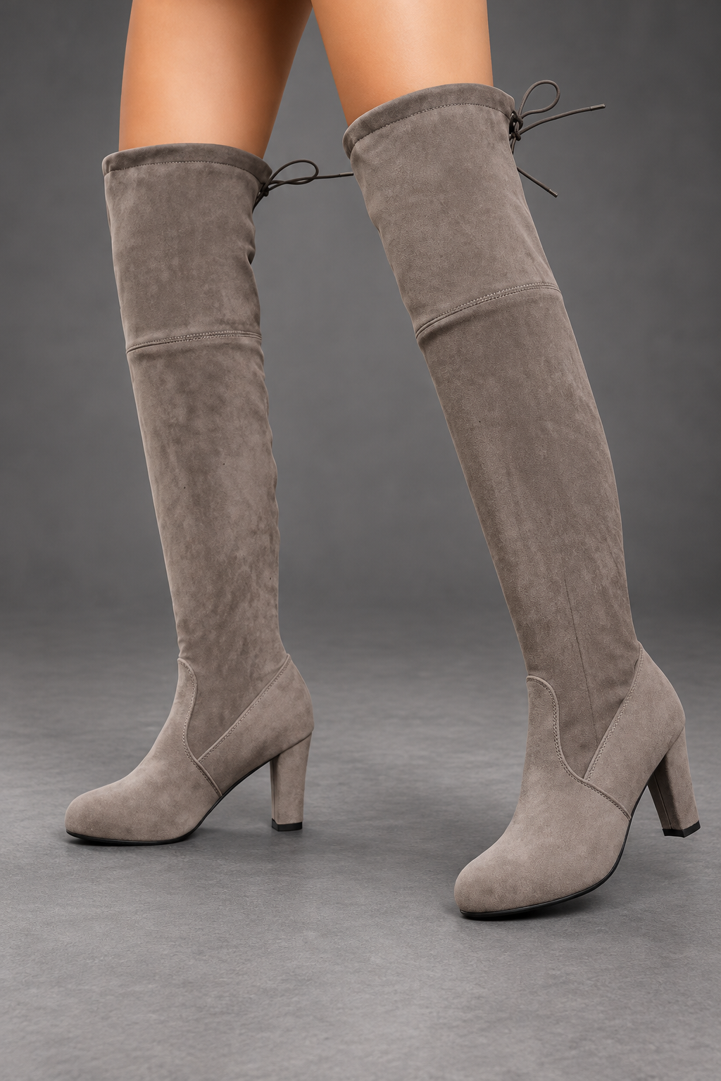 Women's Over-the-Knee Block Heel Boots – Gray