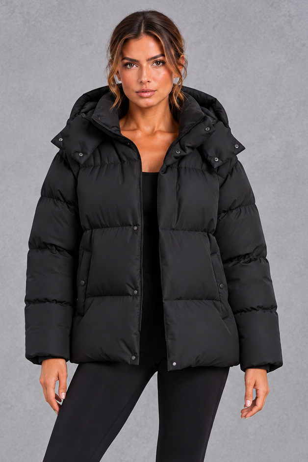 Women's Oversized Hooded Puffer Jacket – Black