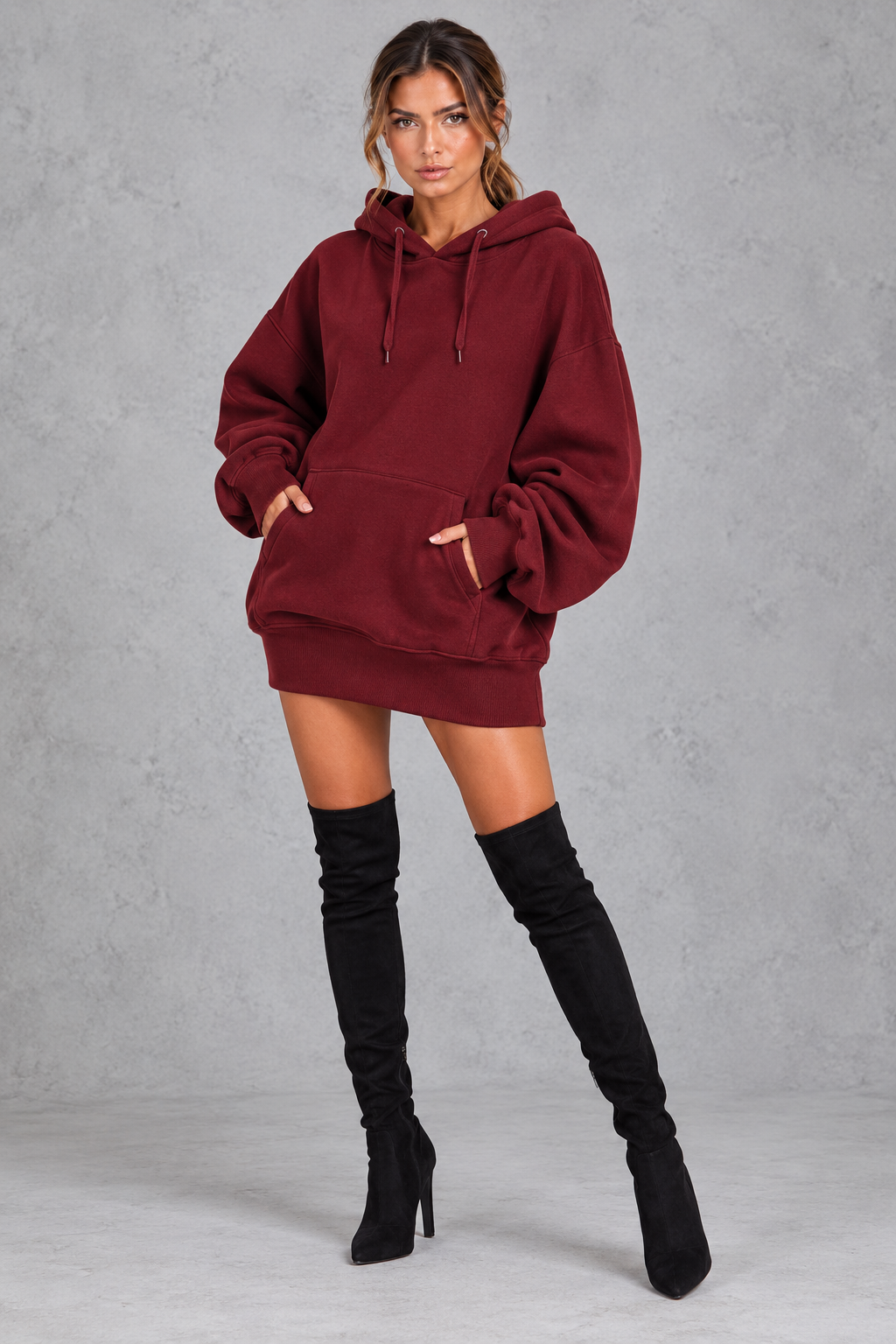 Women's oversized hoodie dress with kangaroo pocket and drawstring hood