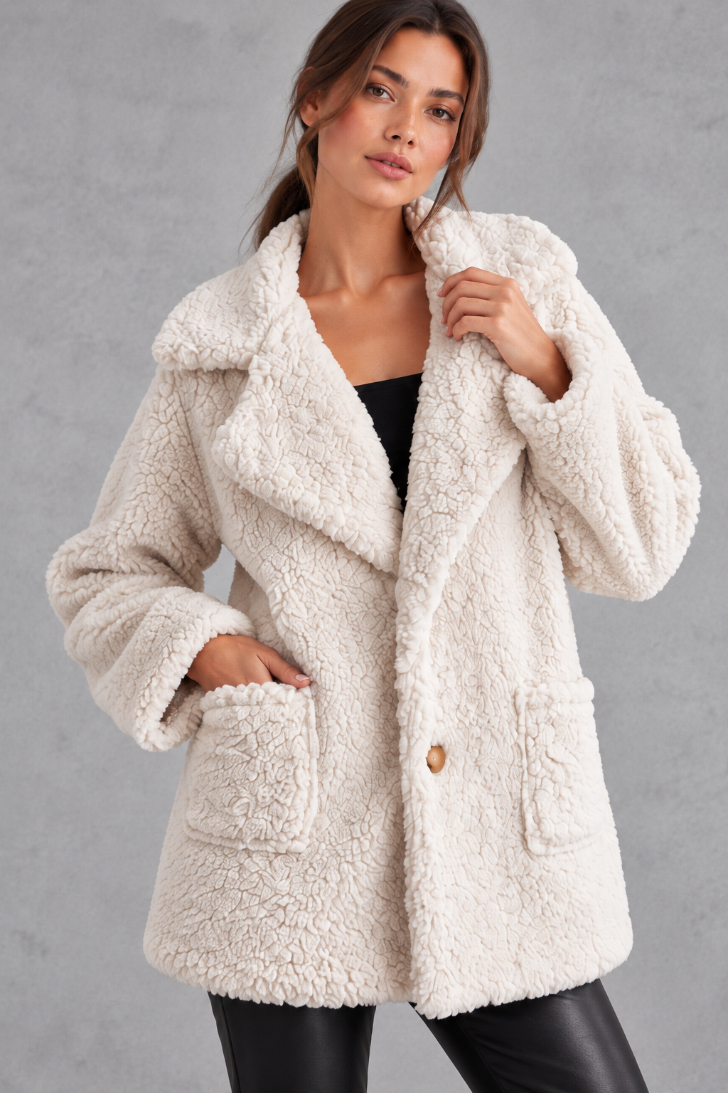 Women's Oversized Teddy Jacket – Cream