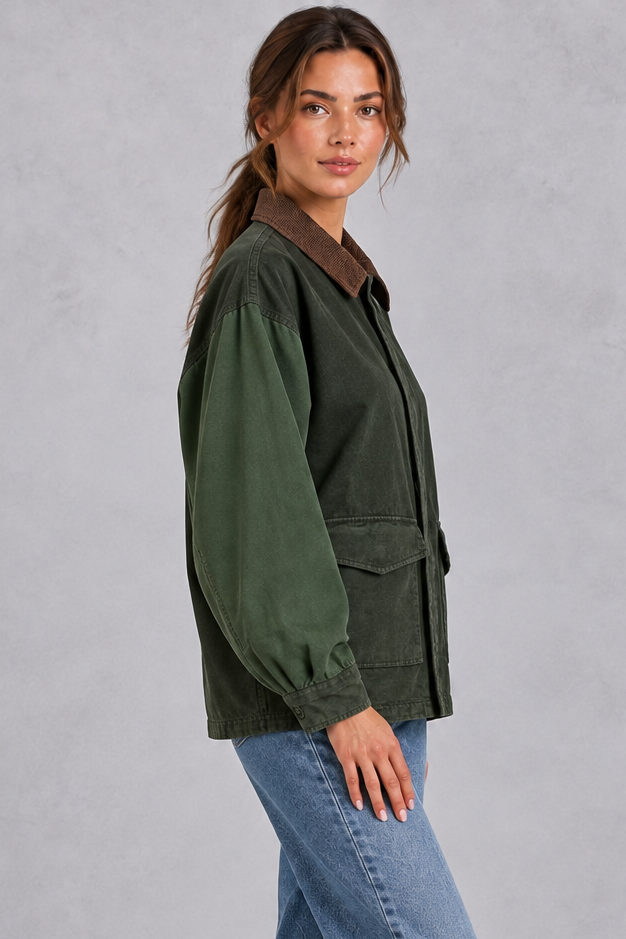 Women's Oversized Utility Jacket – Army Green