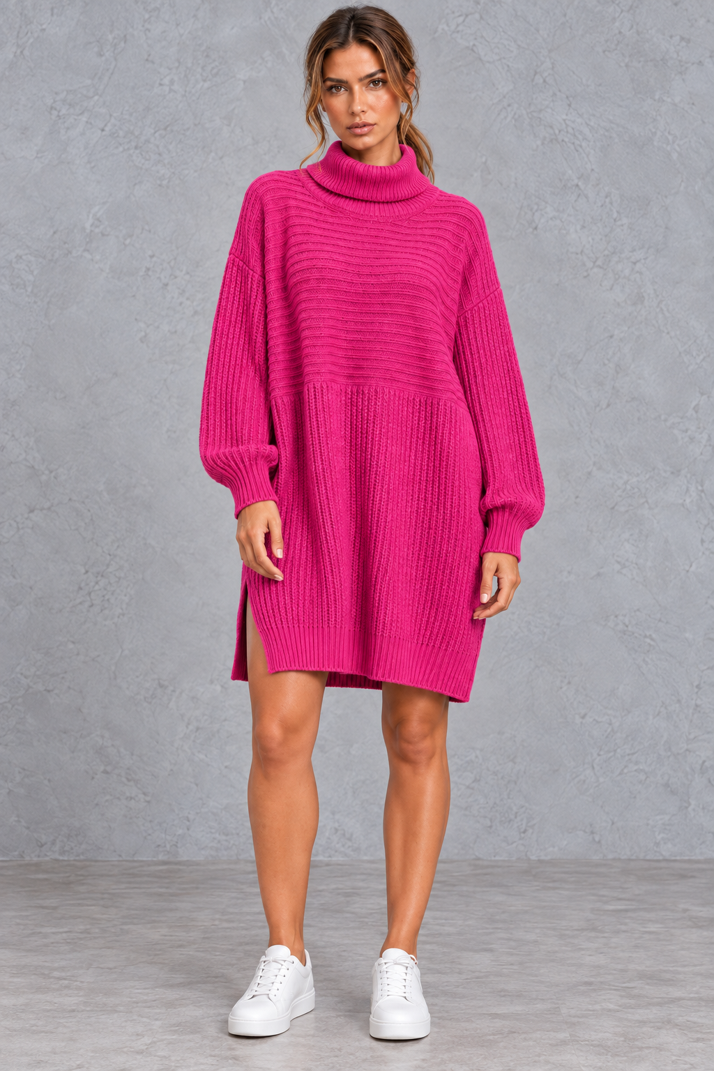 Cuff detail on the long sleeves of a women's plus size sweater dress