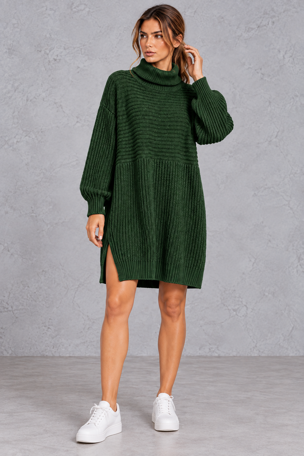 Women's plus size ribbed sweater dress in a relaxed fit