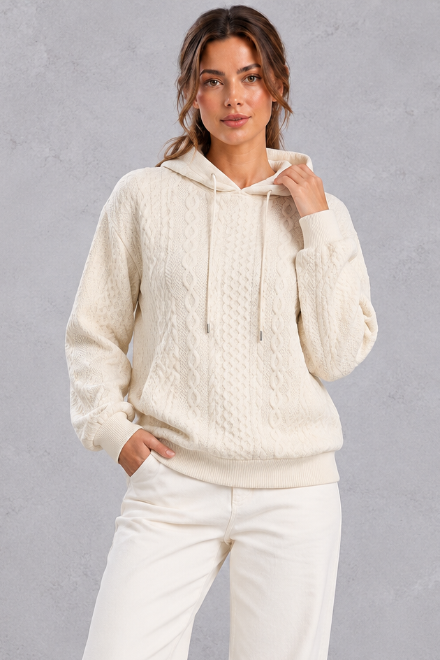 Women's plus size cable knit hoodie, front view