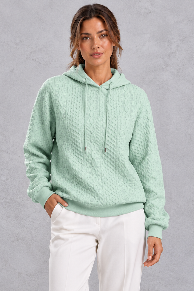 Cable knit hoodie in khaki