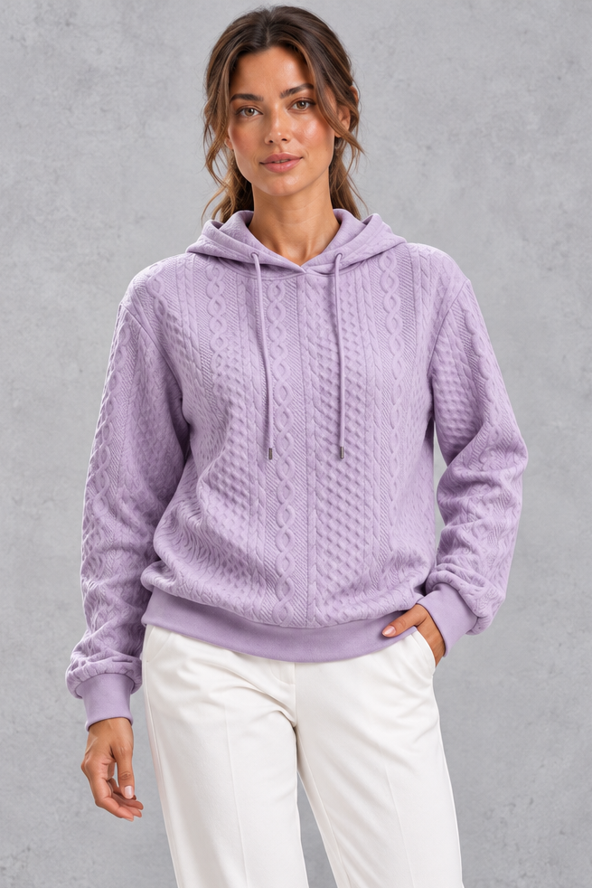 Cable knit hoodie in hot pink