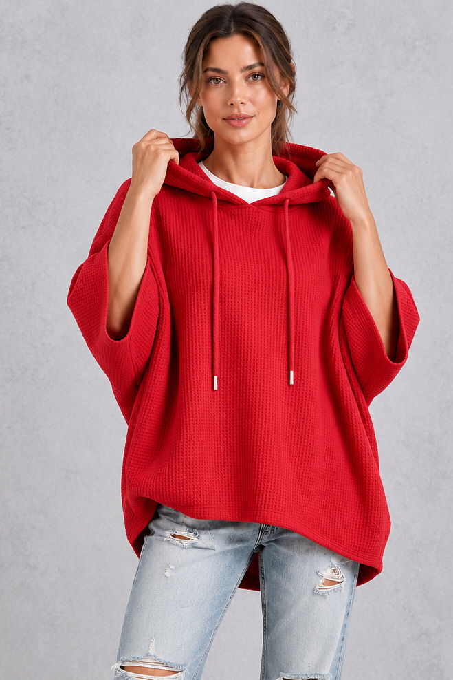 Plus size waffle knit hoodie in blue