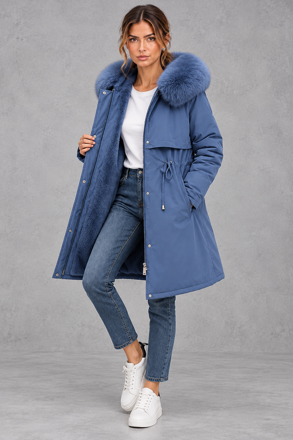 Women's Plush-Lined Hooded Parka – Blue