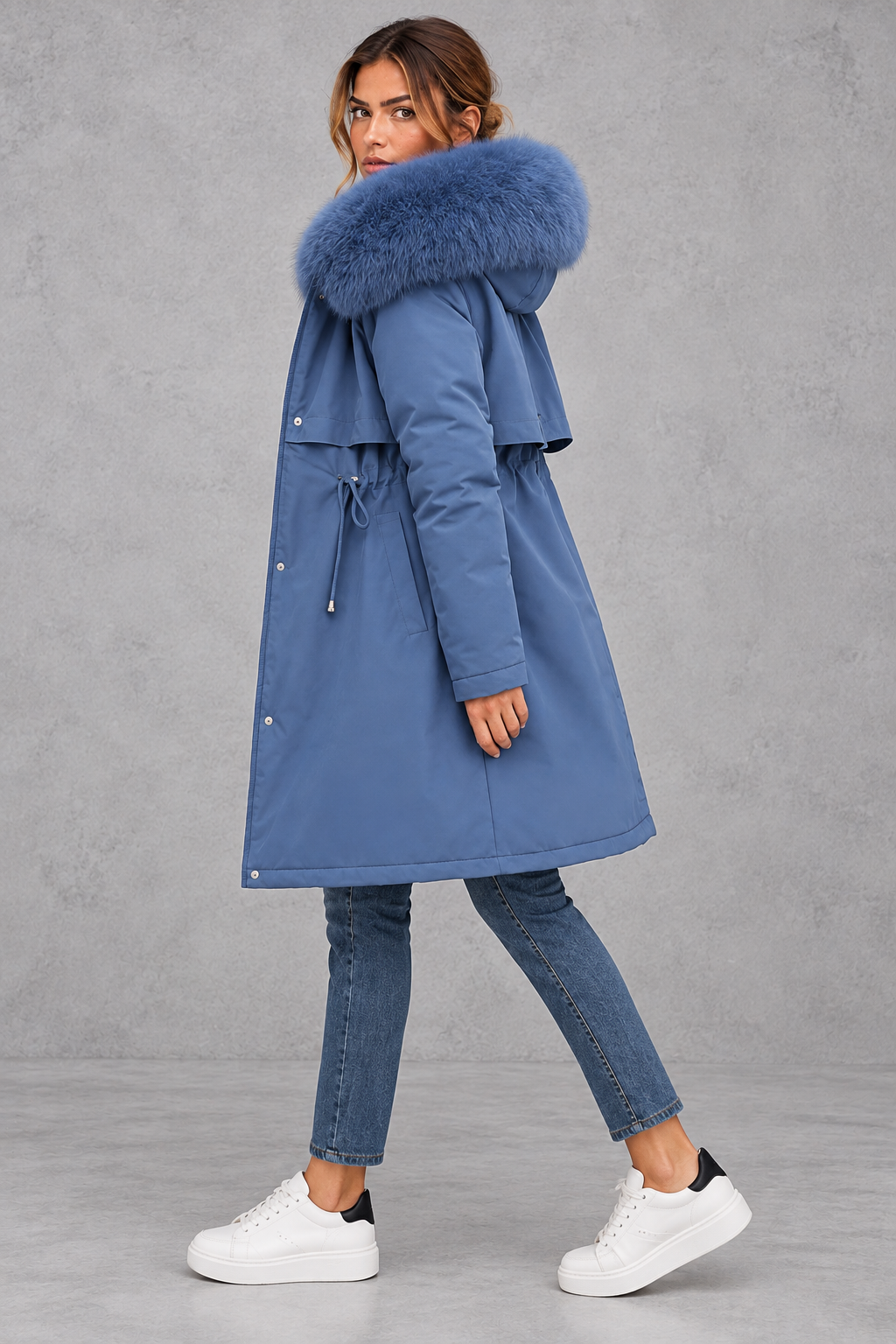 Women's Plush-Lined Hooded Parka – Blue