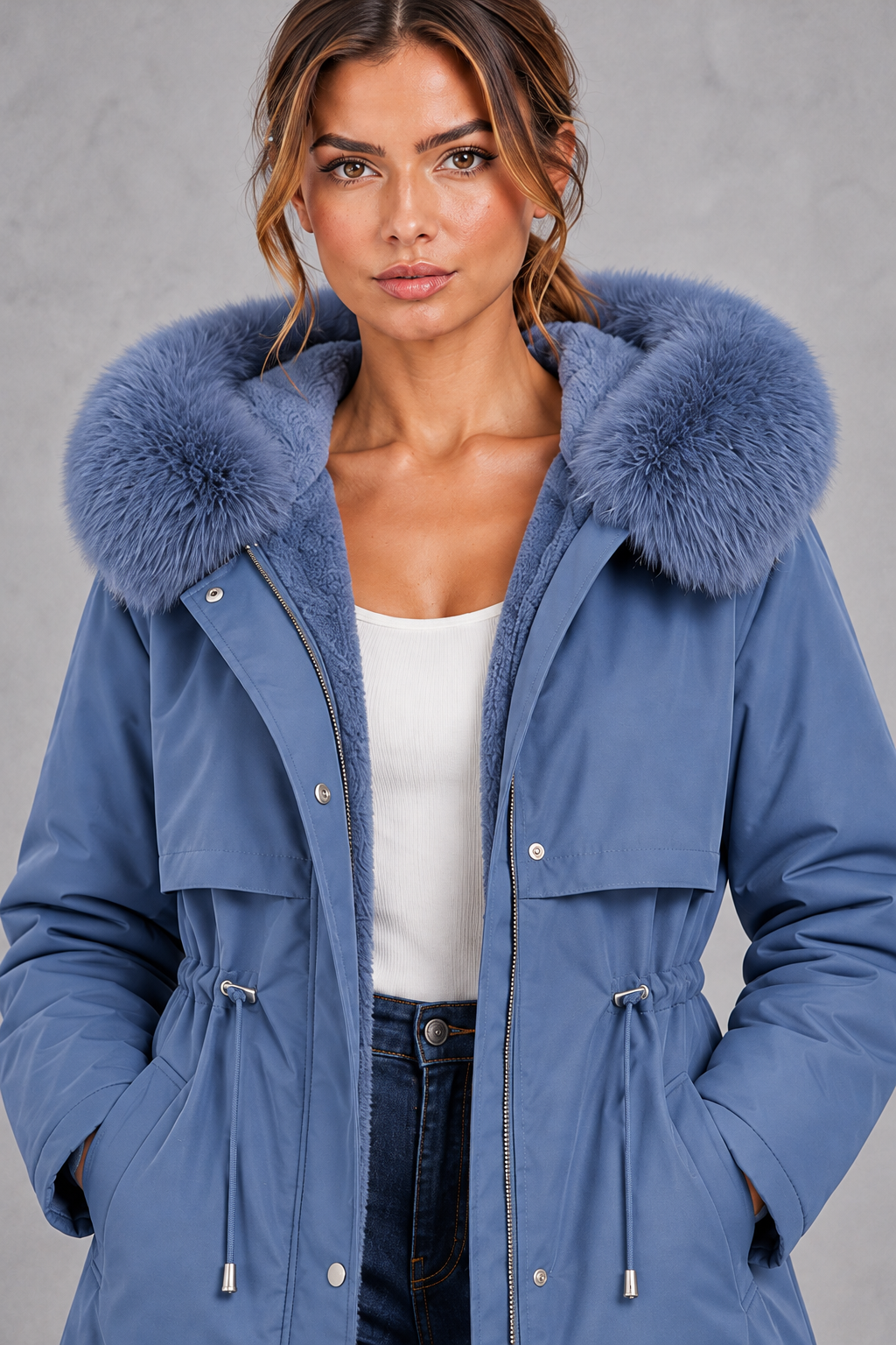Women's Plush-Lined Hooded Parka – Blue