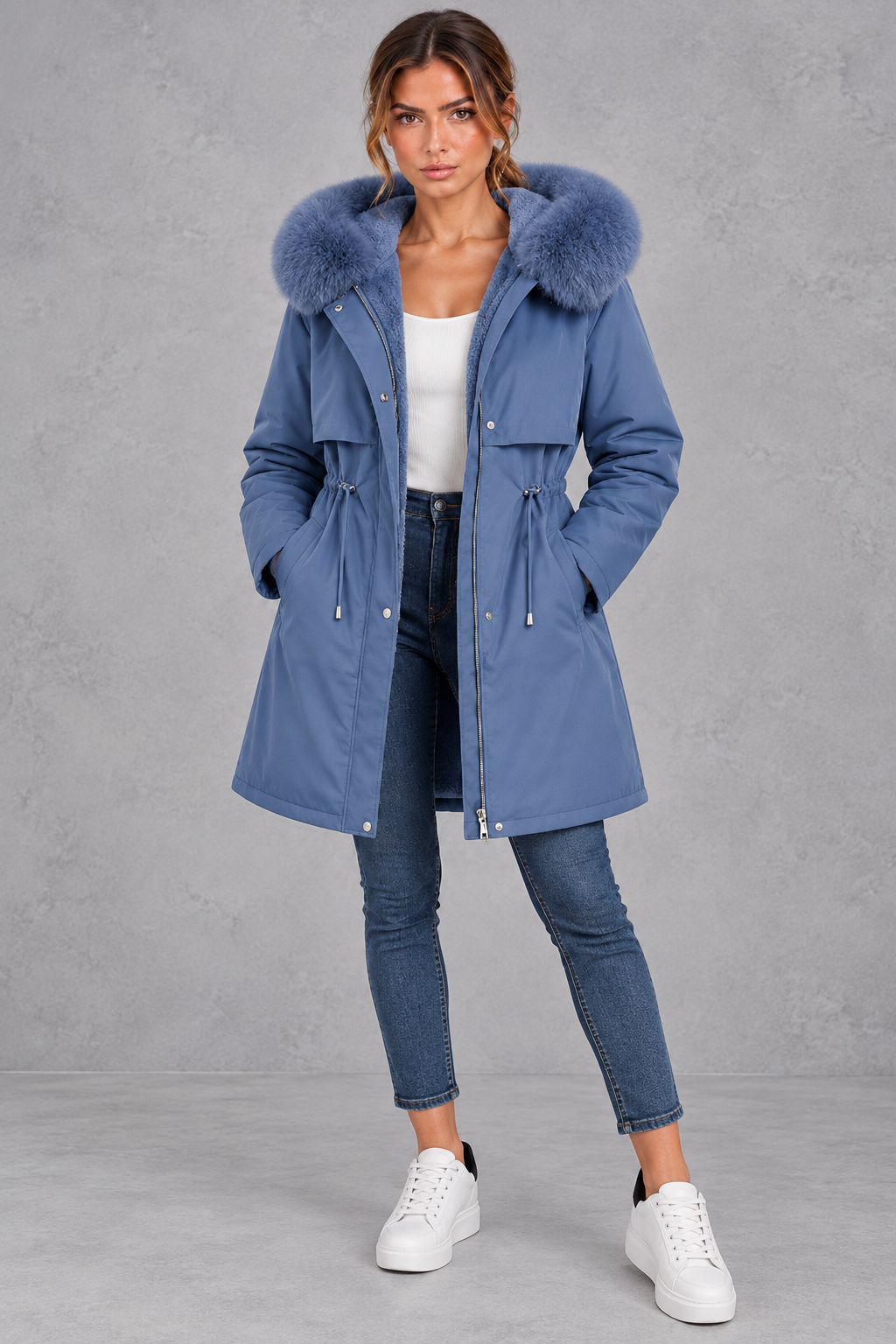 Women's Plush-Lined Hooded Parka – Blue