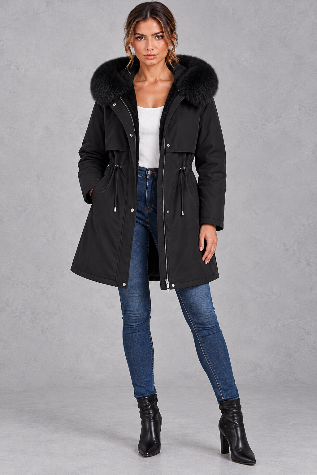 Women's Plush-Lined Hooded Parka – Black
