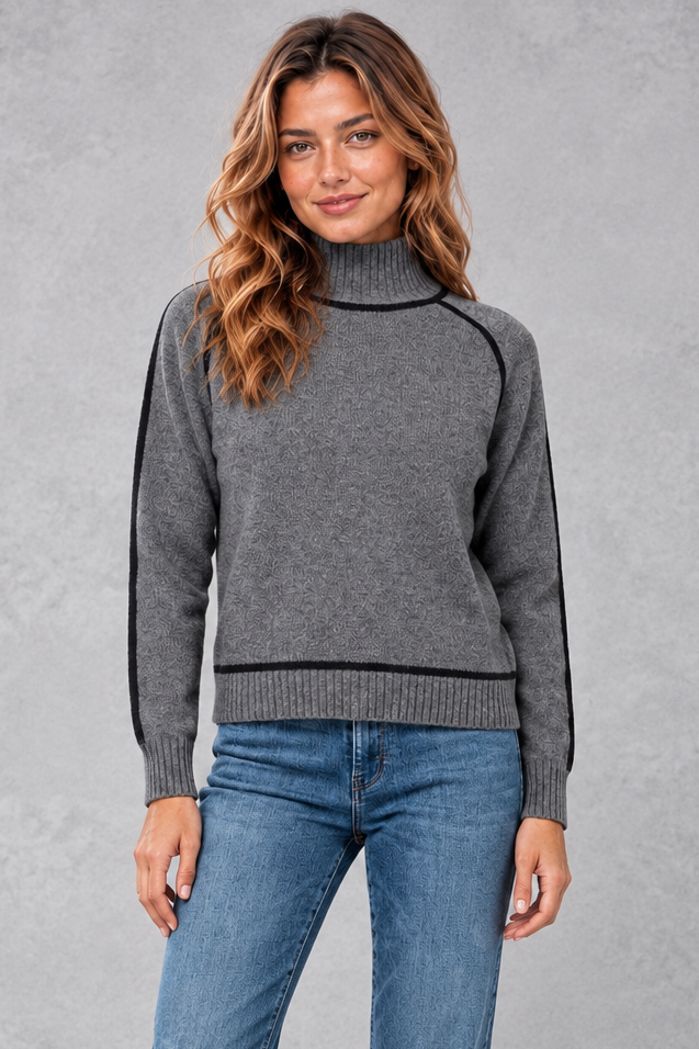 Women's Relaxed-Fit Turtleneck Sweater – Charcoal Gray
