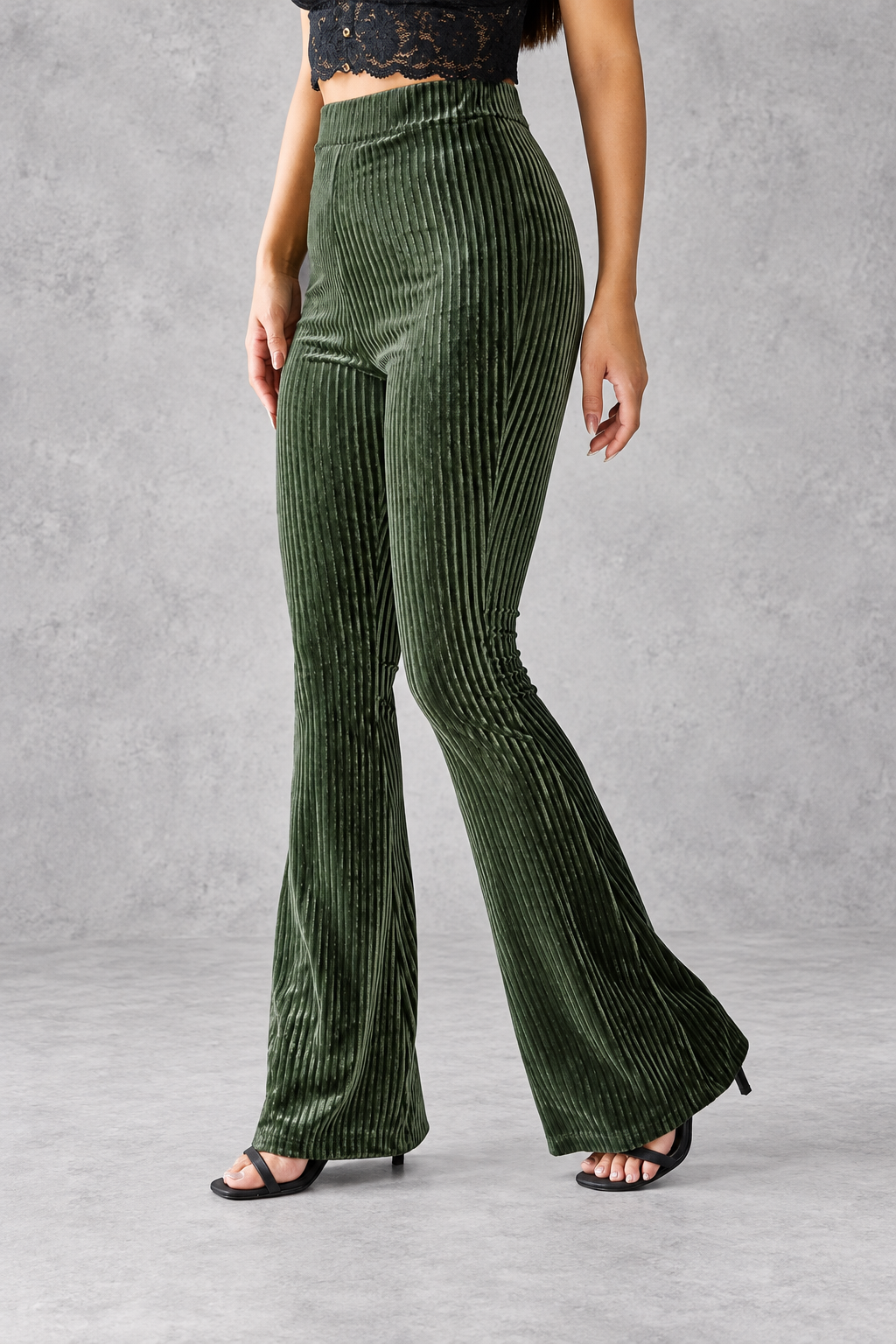 Women's Velvet-Look Flared Pants – Deep Green