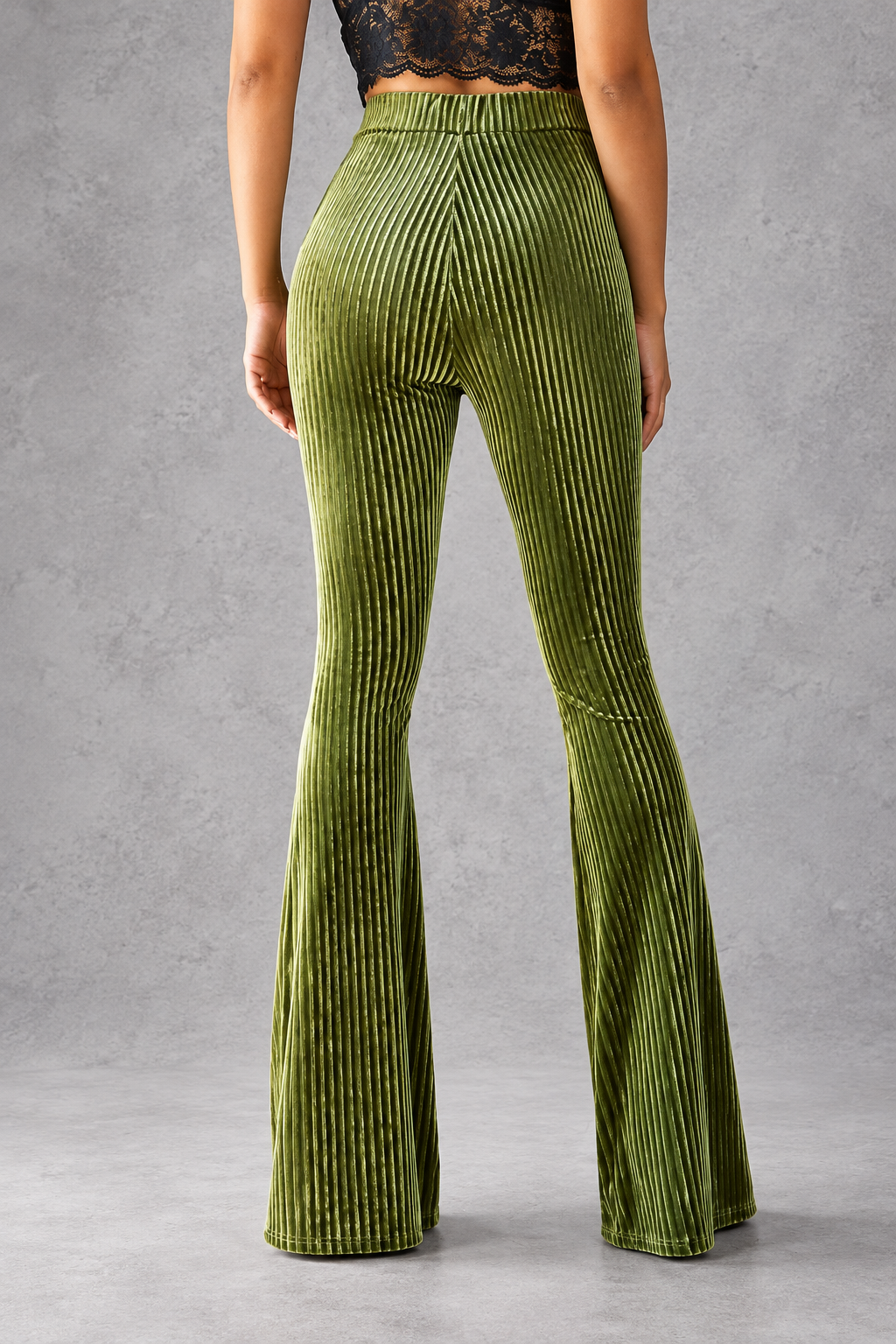 Women's Velvet-Look Flared Pants – Olive