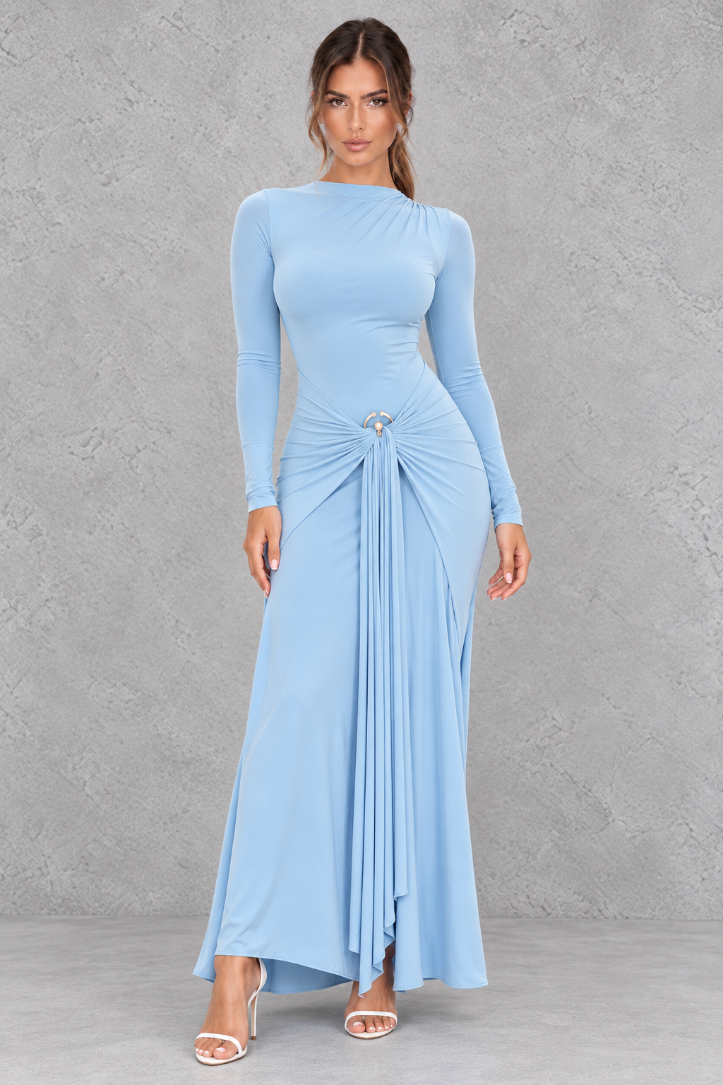 Women's Ruched Long Sleeve Bodycon Maxi Formal Dress - Evening Gown