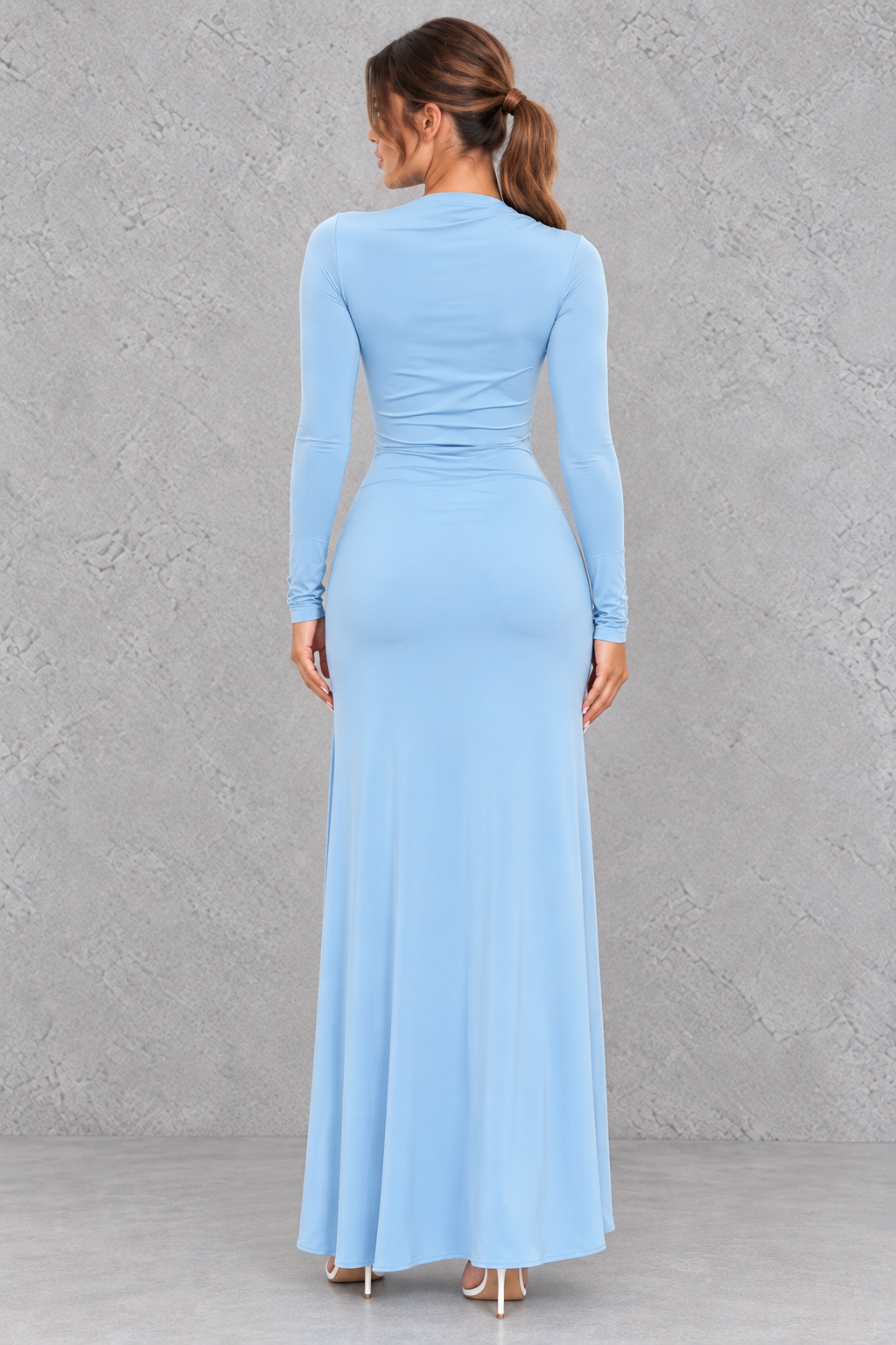 Women's Ruched Long Sleeve Bodycon Maxi Formal Dress - Evening Gown