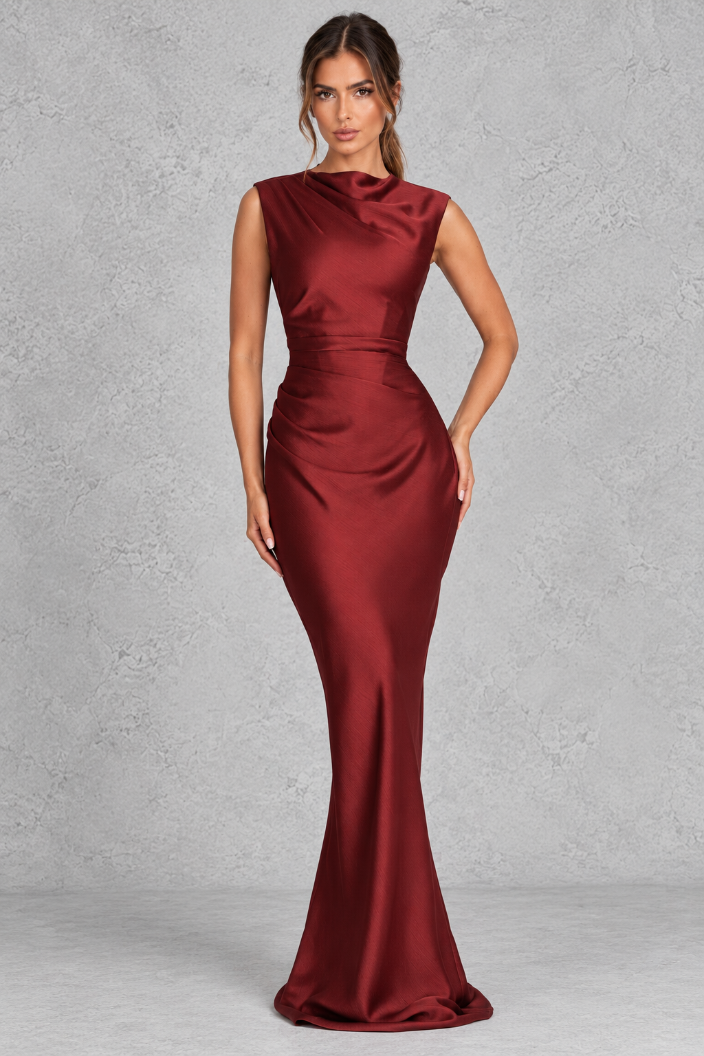 Women's Satin Corset High Neck Maxi Formal Dress - Wedding Guest & Evening