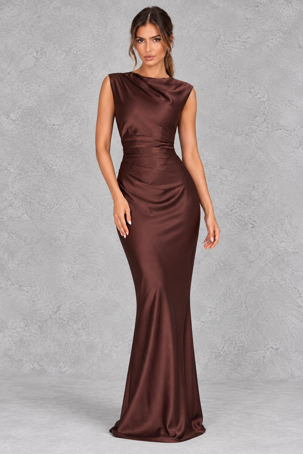 Women's Satin Corset High Neck Maxi Formal Dress - Wedding Guest & Evening